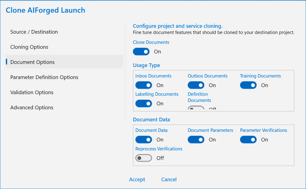 Cloning Document Options