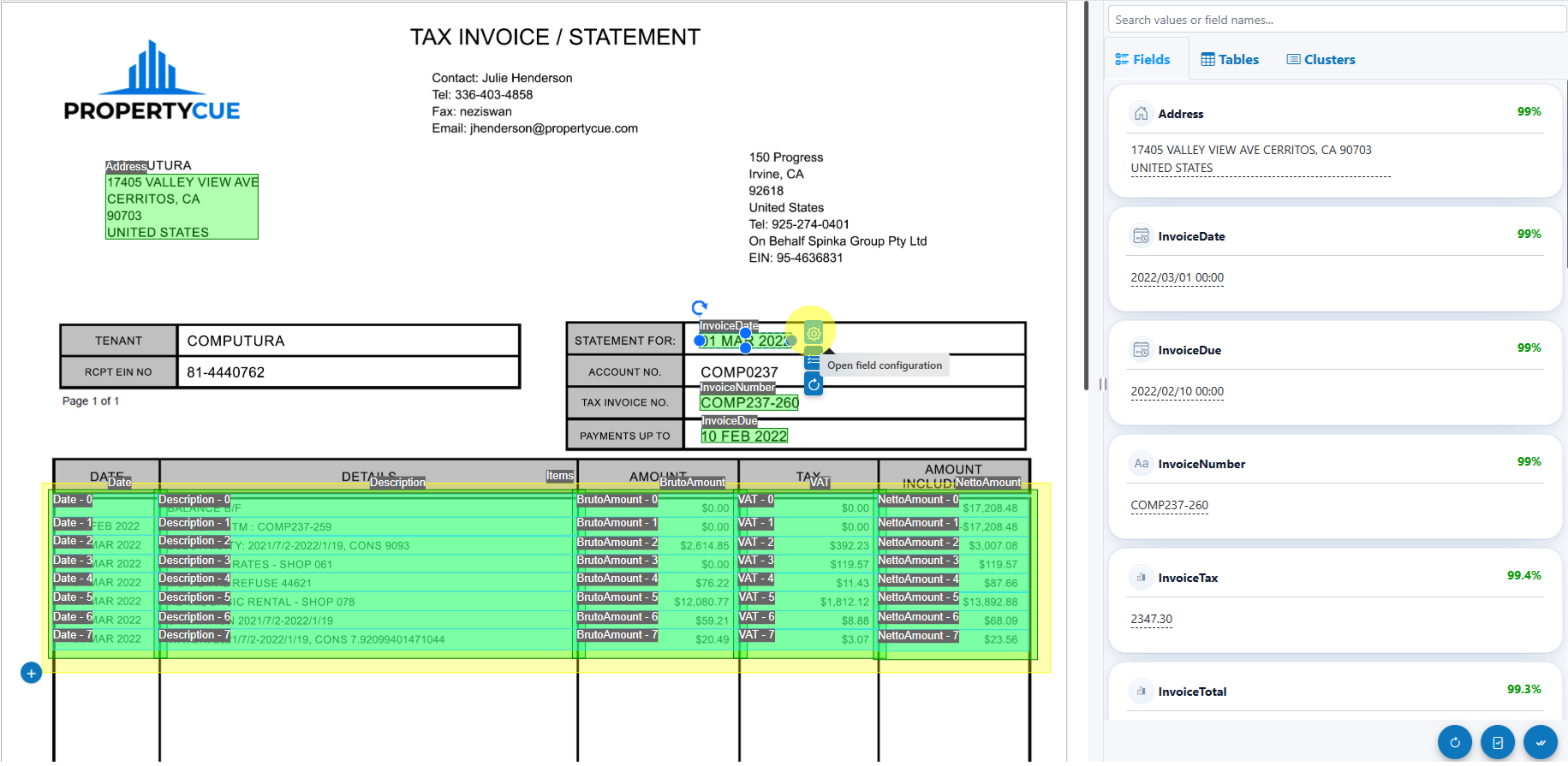Open field configuration from overlay