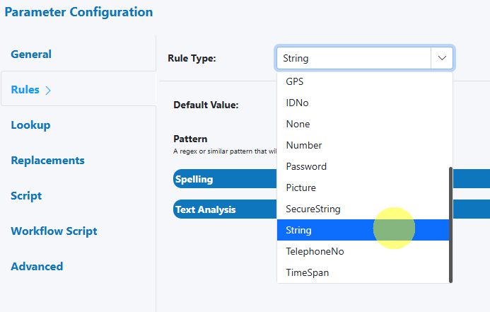 Select String Rule Type