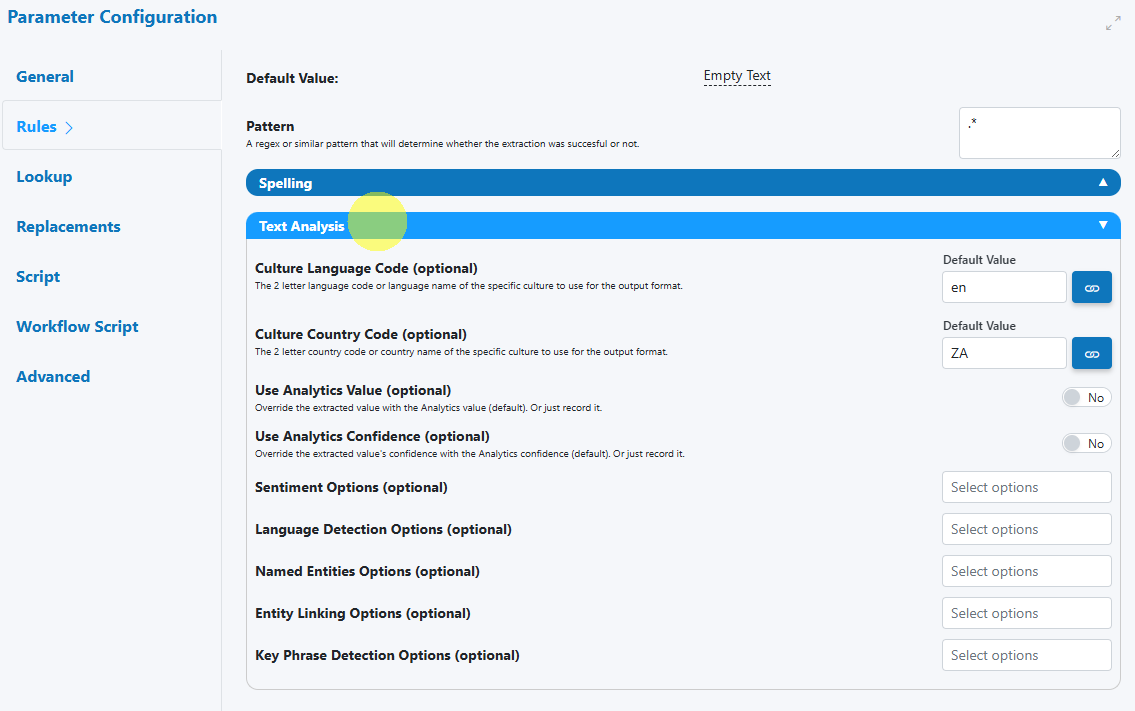 String options: Text Analysis
