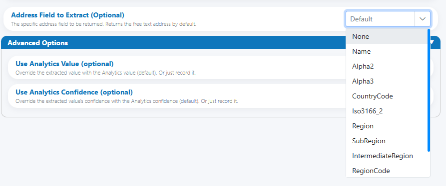 Country attributes dropdown