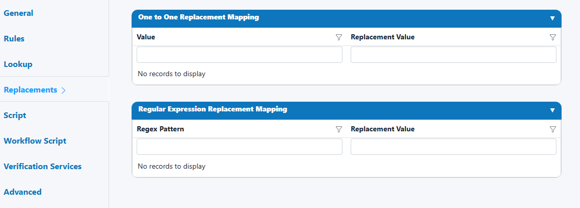 Replacements — One-to-One and Regex mapping