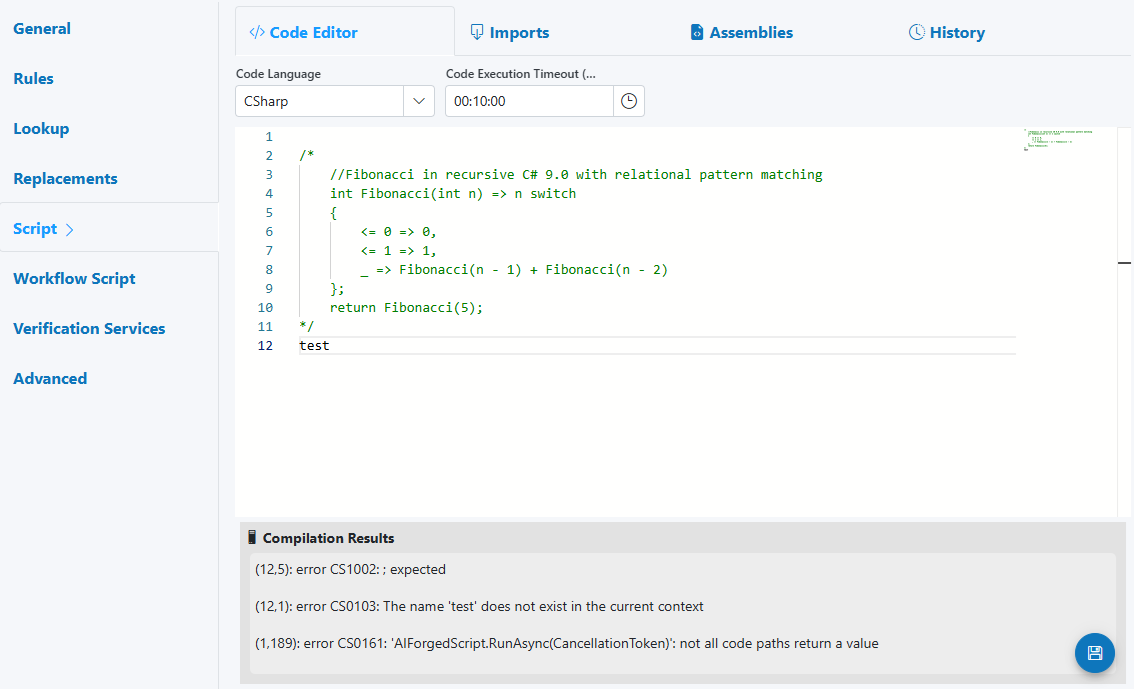 Script — Code Editor