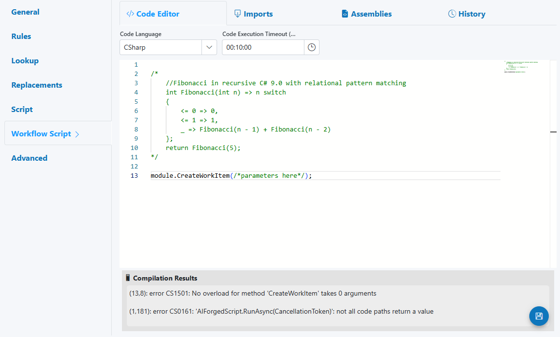 Workflow Script — Code Editor