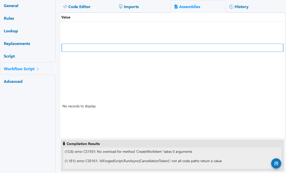 Workflow Script — Assemblies
