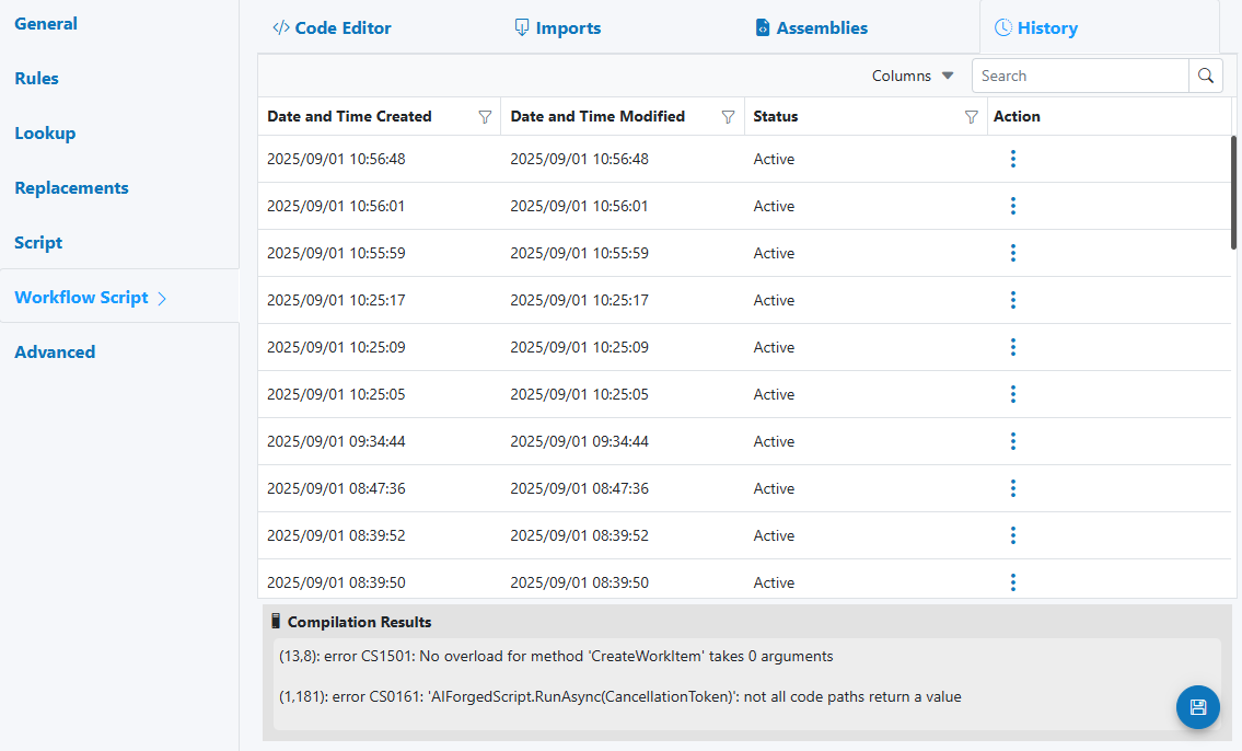 Workflow Script — History